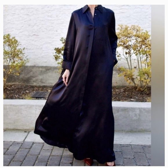 Dresses & Skirts - TWP Jenny's Gown 100% Silk Midnight Blue Shirt Gown Maxi Dress Long sleeve Med